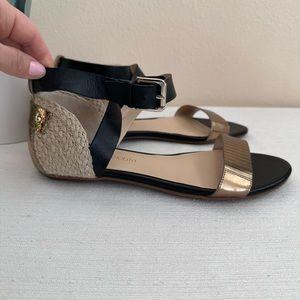 New Enzo Angionili Katrynn Copper Black Ankle Strap Sandals Women’s 6.5M